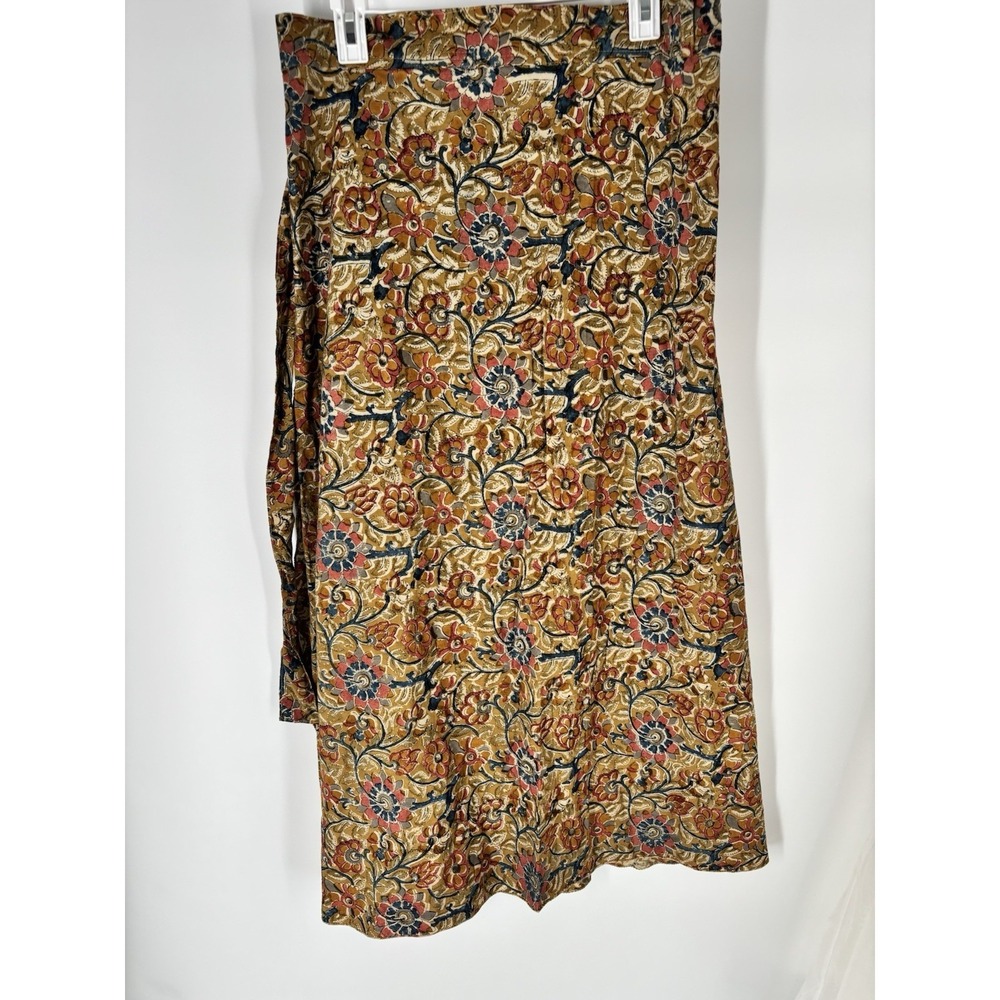 Boho India Cotton Floral Block Print Wrap Skirt Maxi Peasant White Lotus Style - Picture 7 of 9